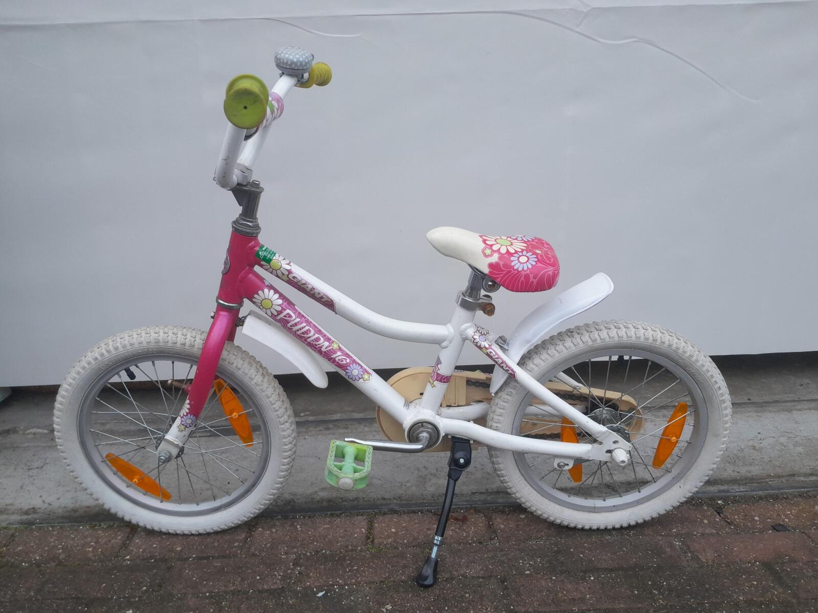 Puddn 16 cali Giant Pudd’n meisjesfiets – Biały/roze – z terugtraprem - obrazek 2